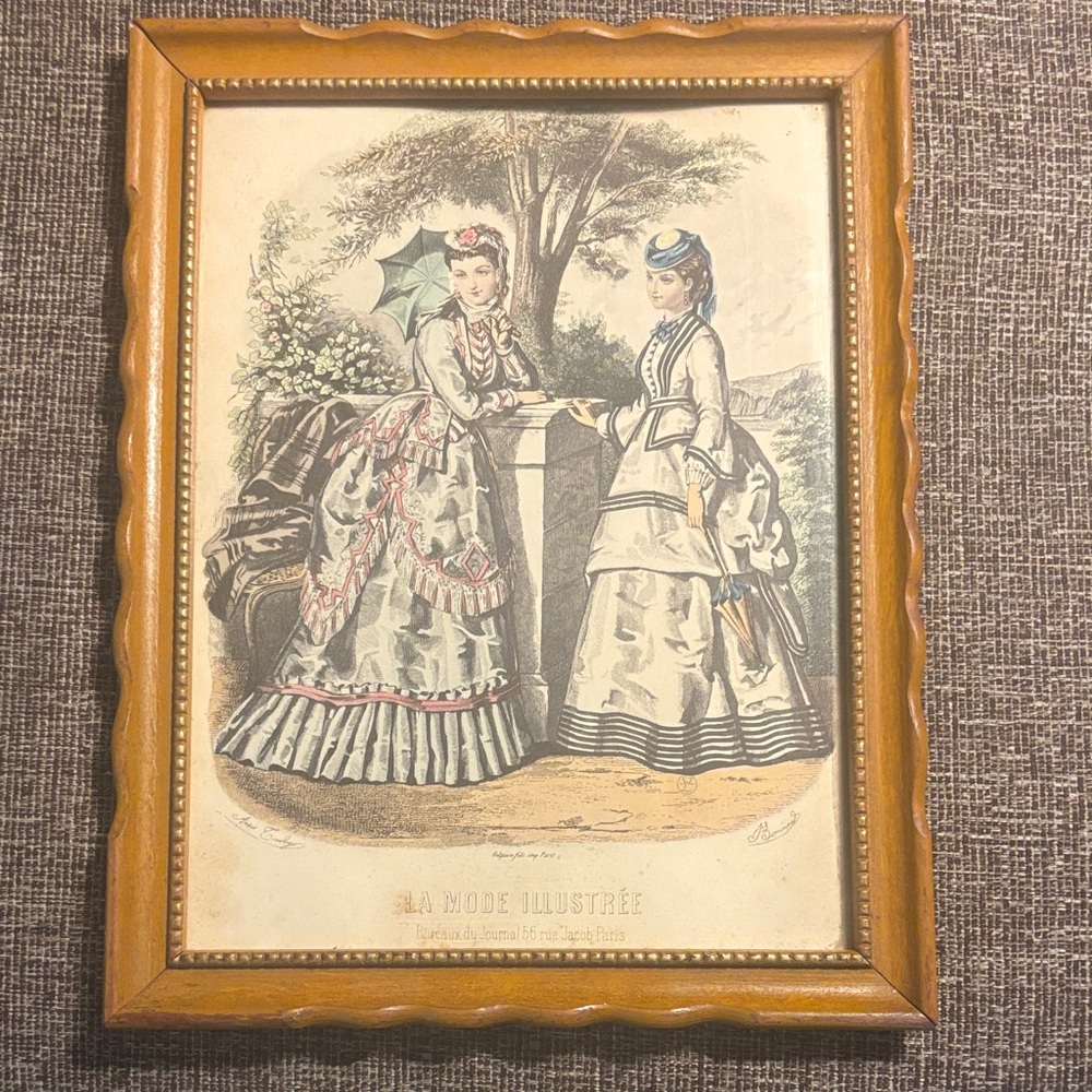 Vintage La Mode Ilustree Victorian print in Reliance USA wood picture frame